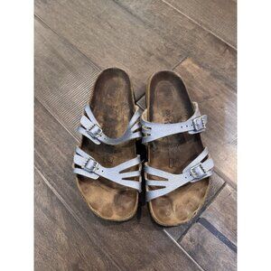 Birkis Birkenstock Womens 8 Distressed Jeweled Leather Strap Sandals Baby Blue